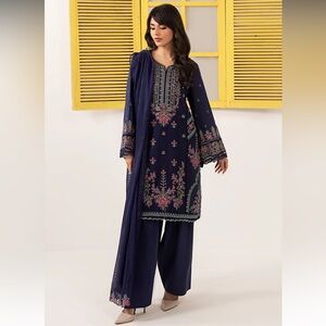Elegant Navy Blue Embroidered Women's Pakistani Suit